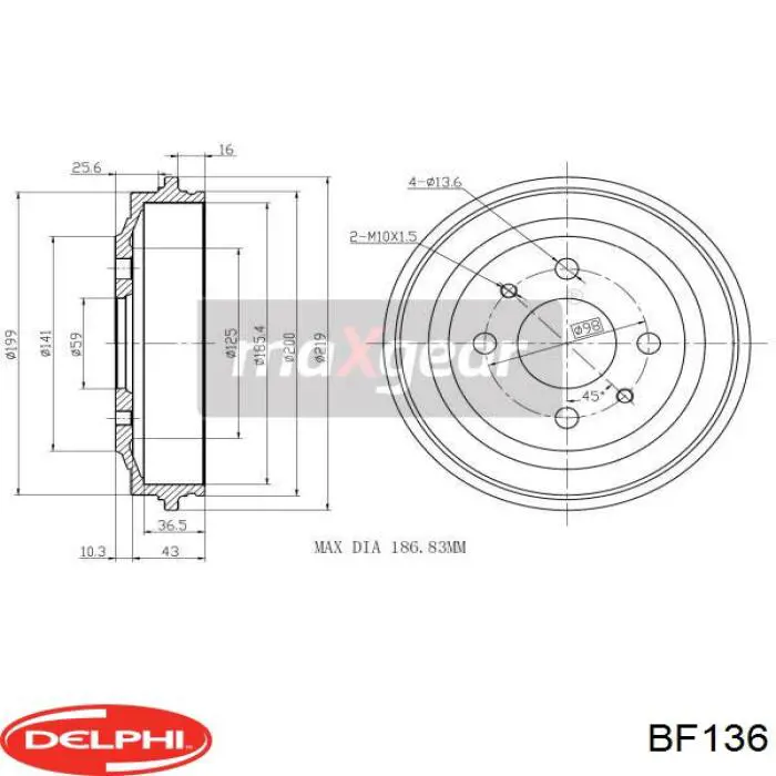 BF136 Delphi tambor do freio traseiro