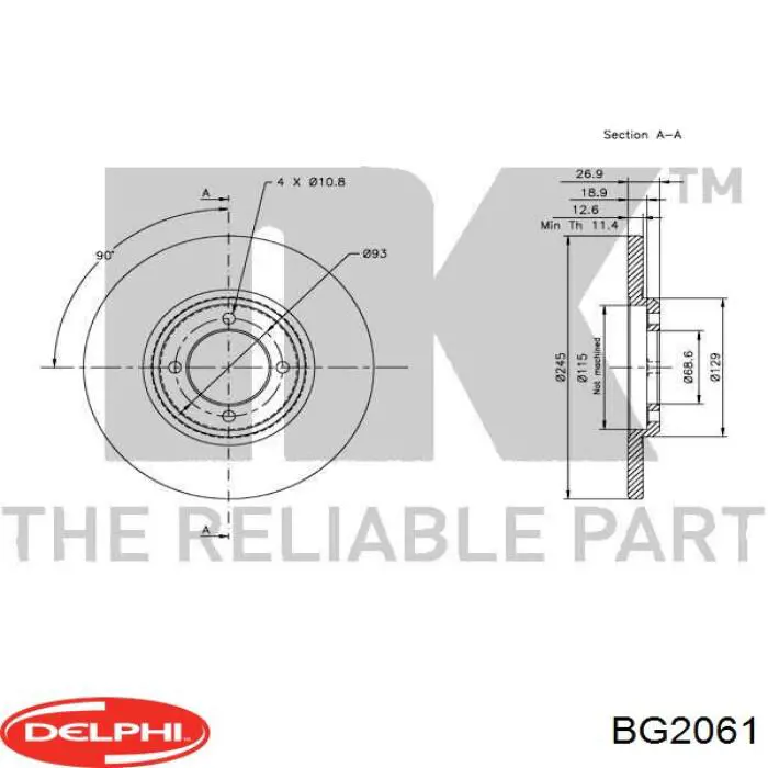 Передние тормозные диски BG2061 Delphi