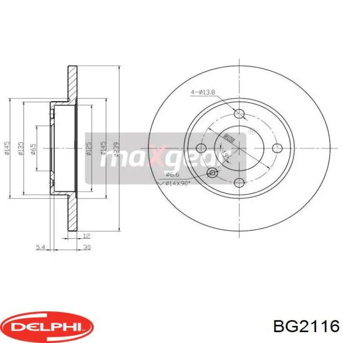 Freno de disco delantero BG2116 Delphi