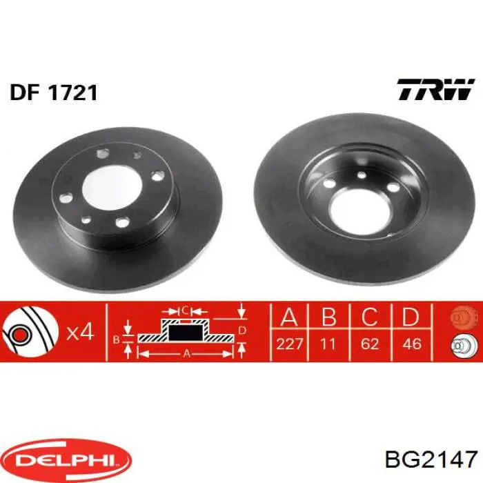 Freno de disco delantero BG2147 Delphi