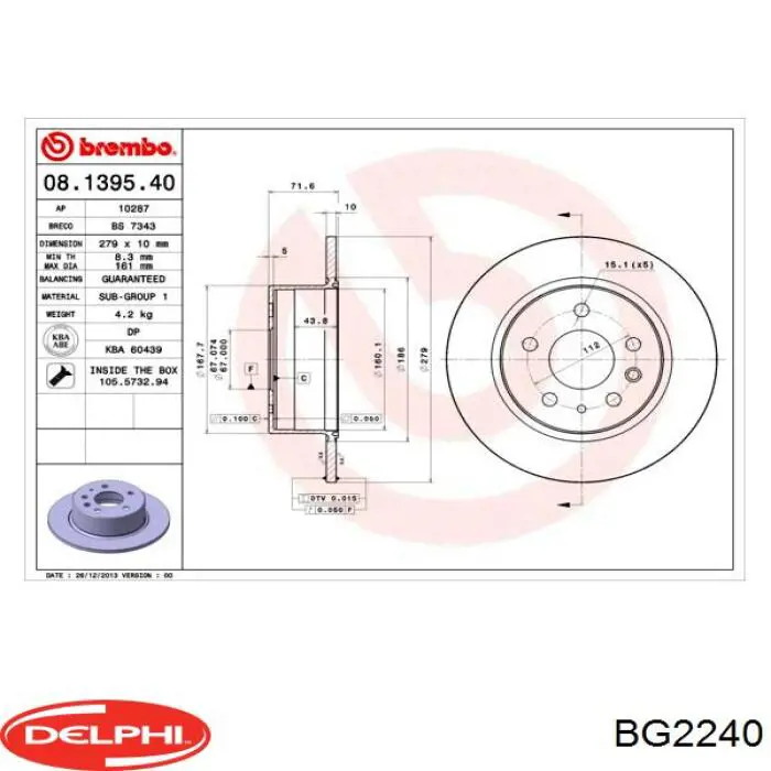 BG2240 Delphi диск тормозной задний