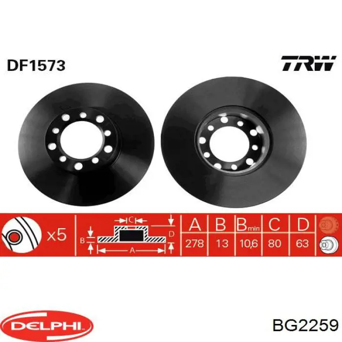 Тормоз дисковый передний Delphi BG2259 цена, от 29.93 USD