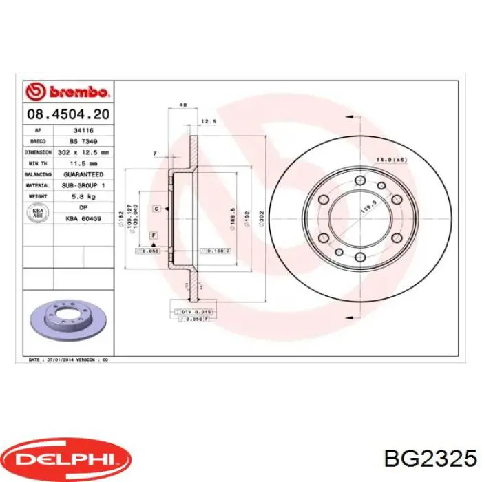 Передние тормозные диски BG2325 Delphi