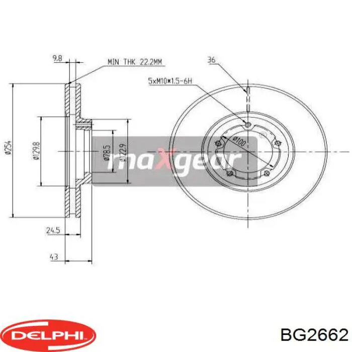 Freno de disco delantero BG2662 Delphi