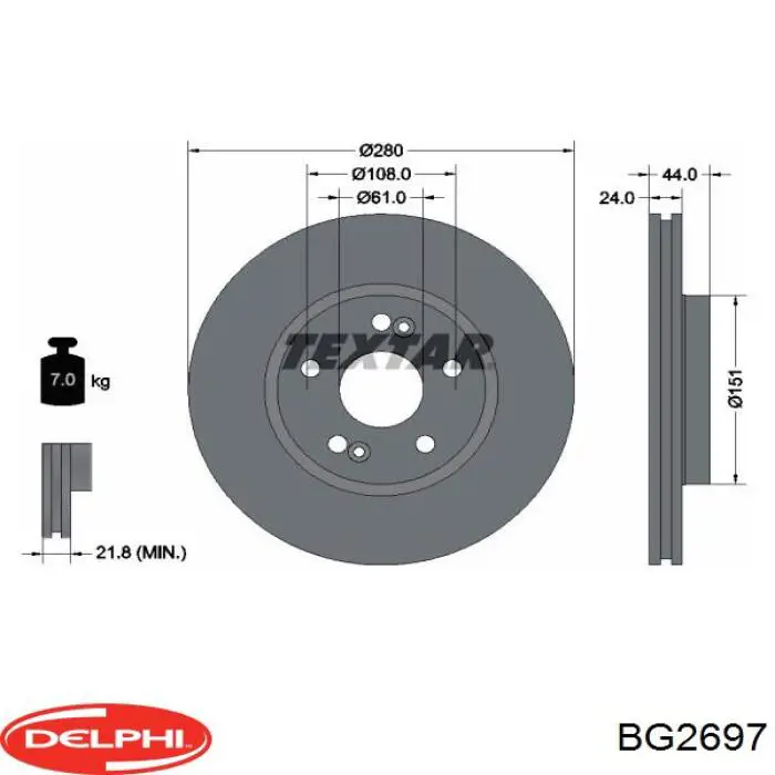 Передние тормозные диски BG2697 Delphi