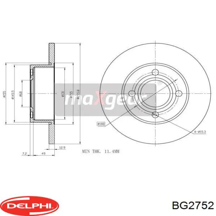 Передние тормозные диски BG2752 Delphi