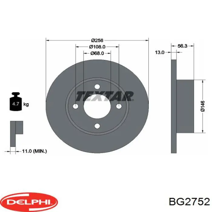 Тормоз дисковый передний Delphi BG2752 цена, от 65.79 USD