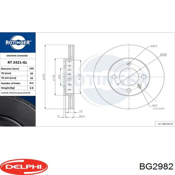 Тормоз дисковый передний Delphi BG2982 цена, от 23.95 USD
