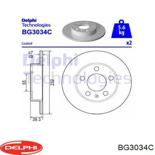 Disco de freno trasero BG3034C Delphi