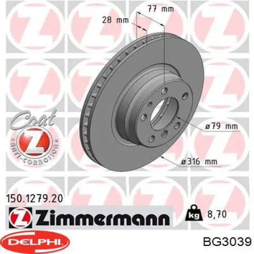 Тормоз дисковый передний Delphi BG3039 цена, от 54.57 USD