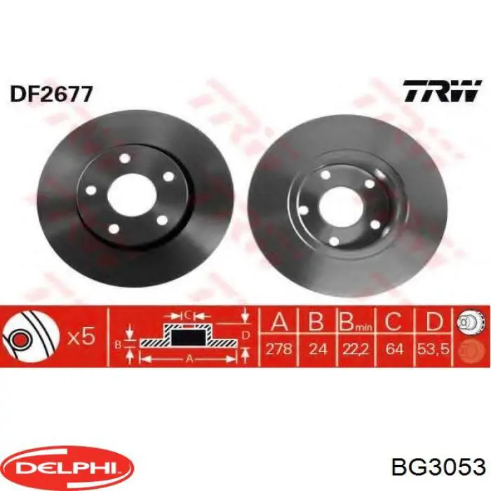 Передние тормозные диски BG3053 Delphi