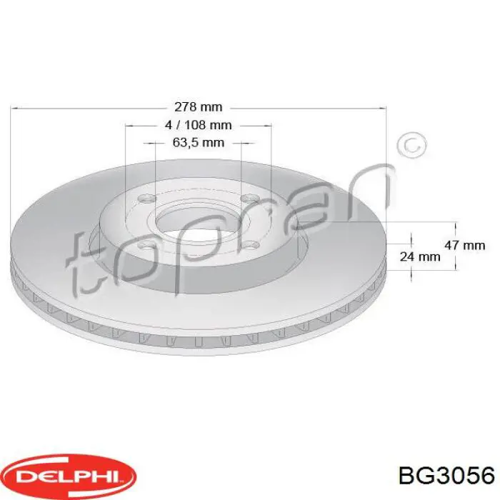 Тормоз дисковый передний Delphi BG3056 цена, от 38.96 USD