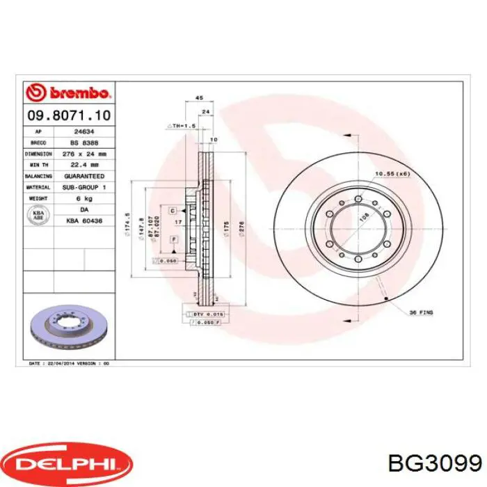 Тормоз дисковый передний Delphi BG3099 цена, от 36.46 USD