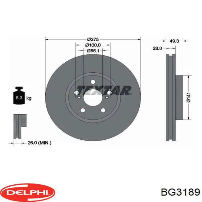 Freno de disco delantero BG3189 Delphi