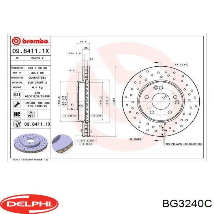 BG3240C Delphi disco do freio dianteiro