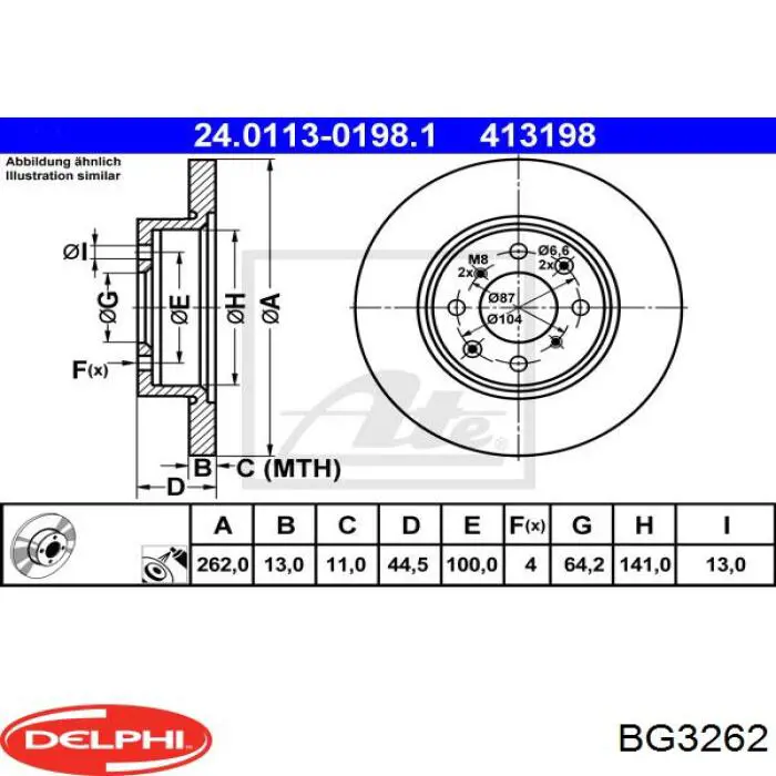 Передние тормозные диски BG3262 Delphi