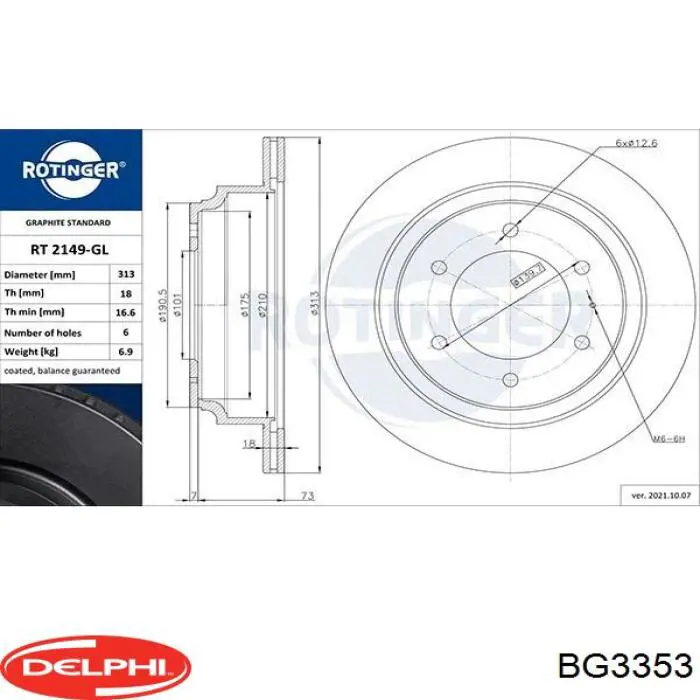 BG3353 Delphi disco do freio traseiro