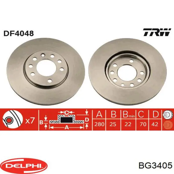 Передние тормозные диски BG3405 Delphi