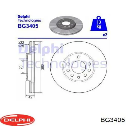 Передние тормозные диски BG3405 Delphi