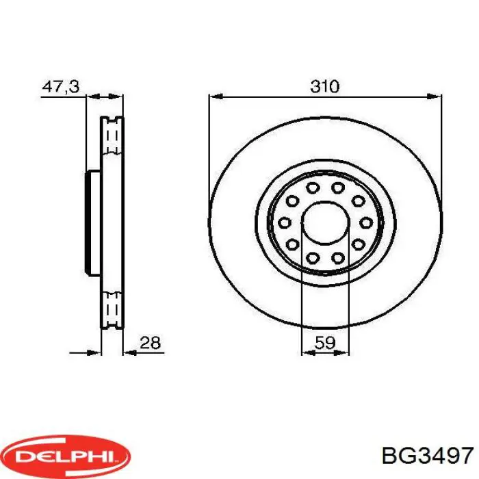 Передние тормозные диски BG3497 Delphi