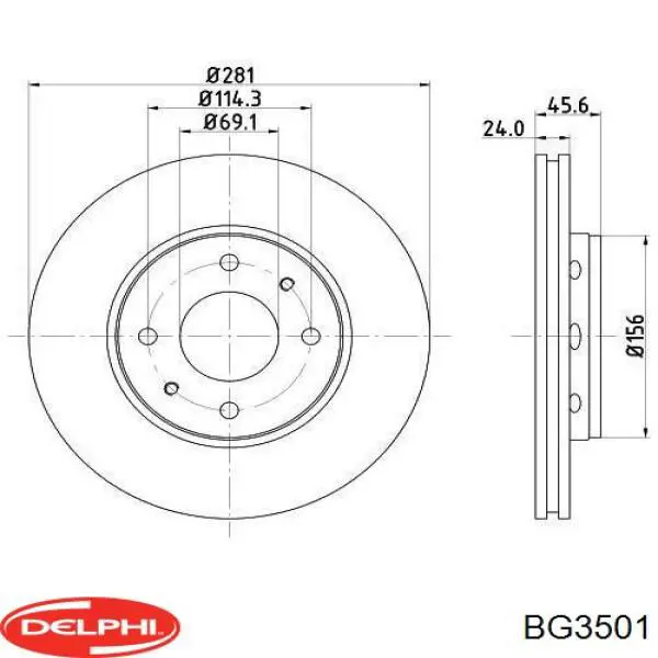 Передние тормозные диски BG3501 Delphi