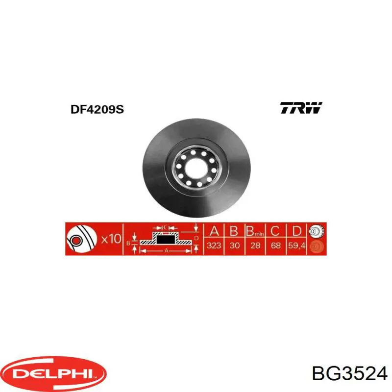 Передние тормозные диски BG3524 Delphi