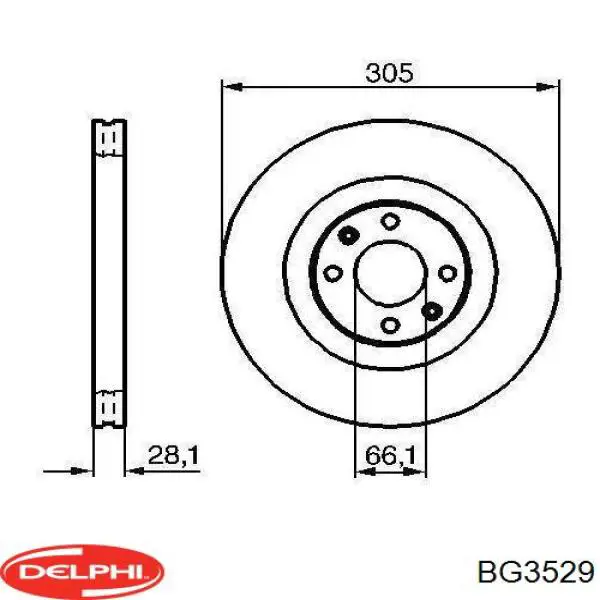 Передние тормозные диски BG3529 Delphi