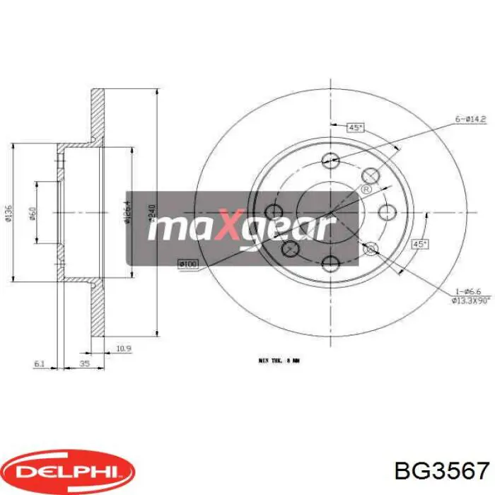Тормоз дисковый передний Delphi BG3567 цена, от 24.63 USD