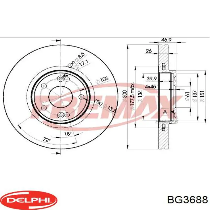 Передние тормозные диски BG3688 Delphi