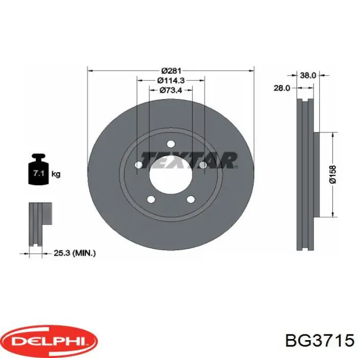 BG3715 Delphi диск тормозной передний