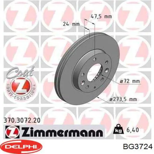 Freno de disco delantero BG3724 Delphi