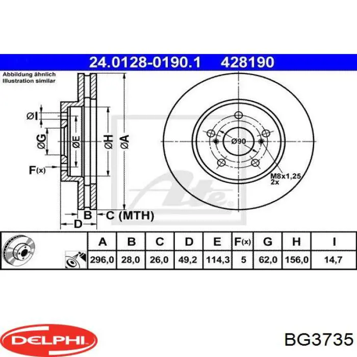 Передние тормозные диски BG3735 Delphi