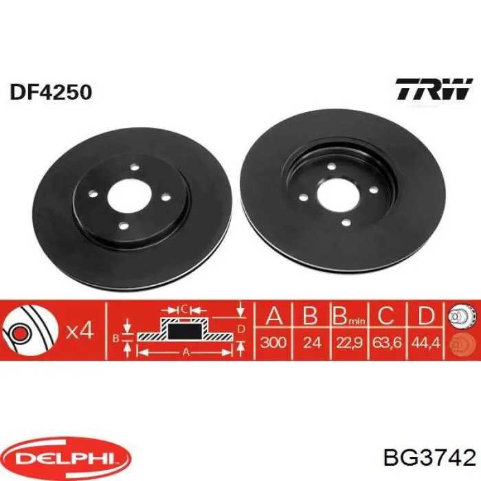 Передние тормозные диски BG3742 Delphi