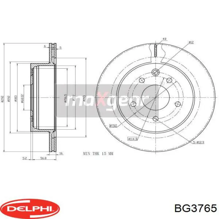 BG3765 Delphi диск тормозной задний