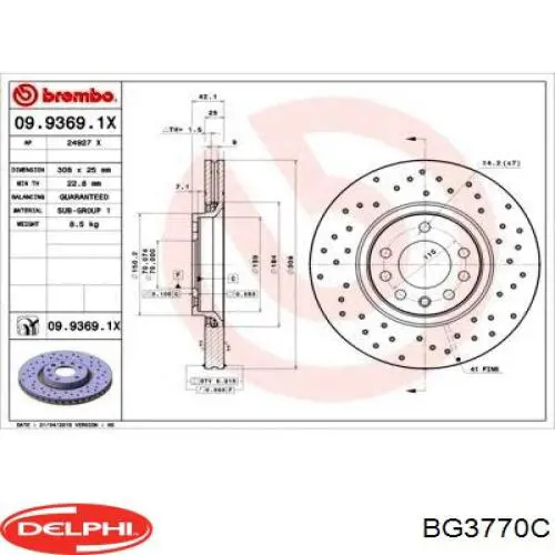 Передние тормозные диски BG3770C Delphi