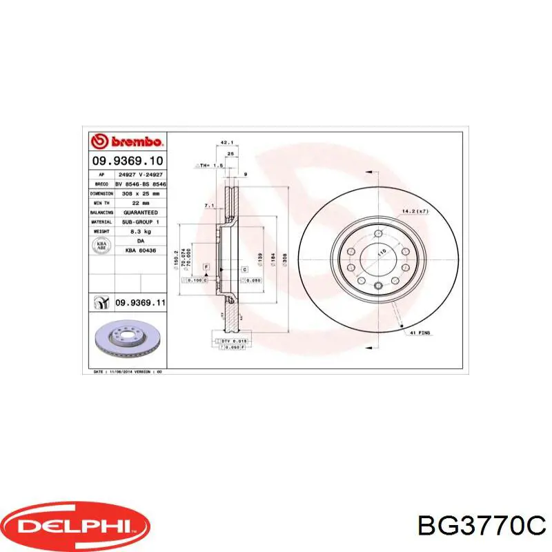 Тормоз дисковый передний Delphi BG3770C цена, от 63.60 USD