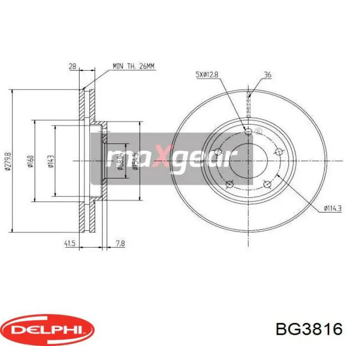 BG3816 Delphi Диск тормозной передний