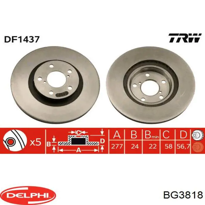 Freno de disco delantero BG3818 Delphi