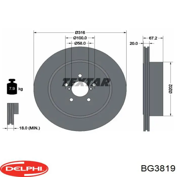 BG3819 Delphi диск тормозной задний