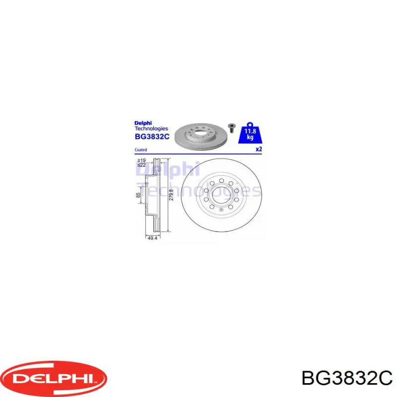 Передние тормозные диски BG3832C Delphi