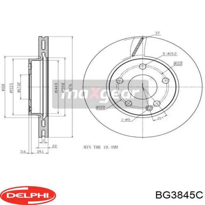 Тормоз дисковый передний Delphi BG3845C цена, от 39.47 USD