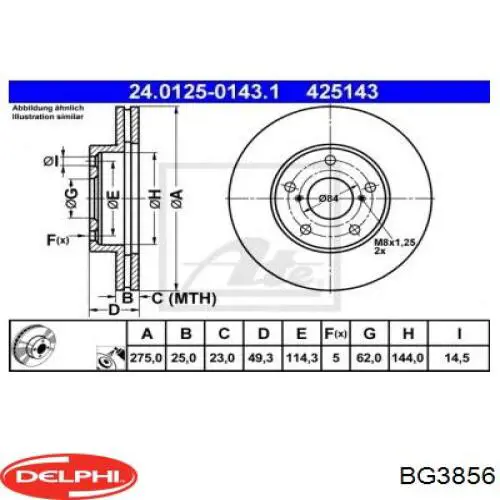 Передние тормозные диски BG3856 Delphi