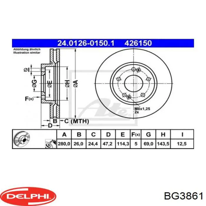 Передние тормозные диски BG3861 Delphi