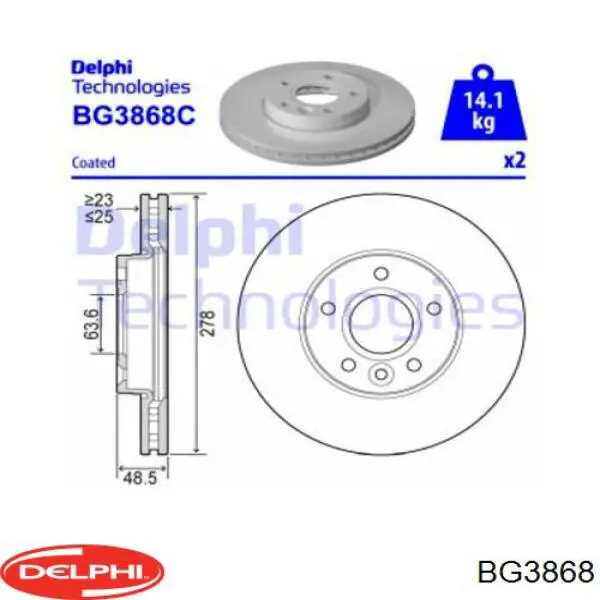 BG3868 Delphi Диск тормозной передний
