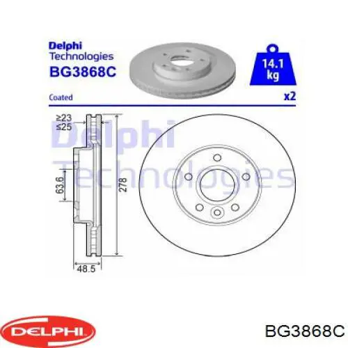 BG3868C Delphi disco do freio dianteiro