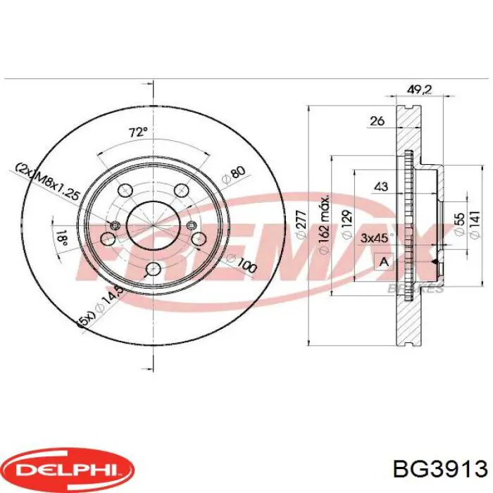 Тормоз дисковый передний Delphi BG3913 цена, от 79.50 USD