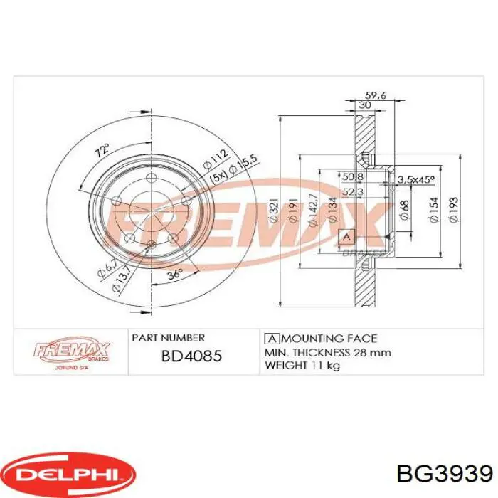 Тормоз дисковый передний Delphi BG3939 цена, от 85.15 USD