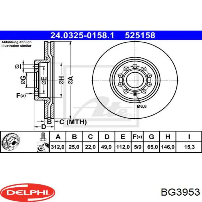Передние тормозные диски BG3953 Delphi