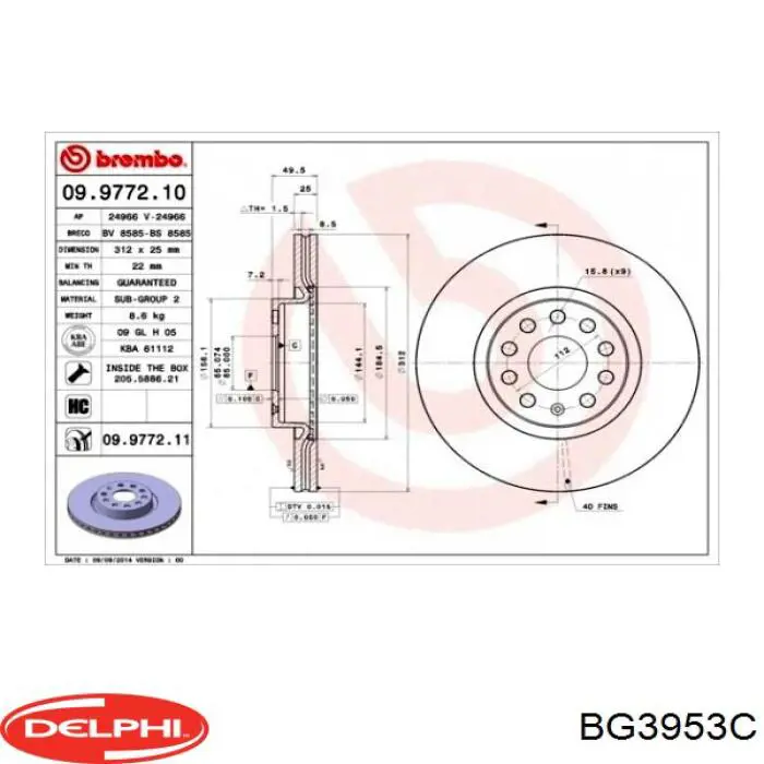 Тормоз дисковый передний Delphi BG3953C цена, от 43.21 USD