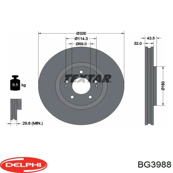 Передние тормозные диски BG3988 Delphi